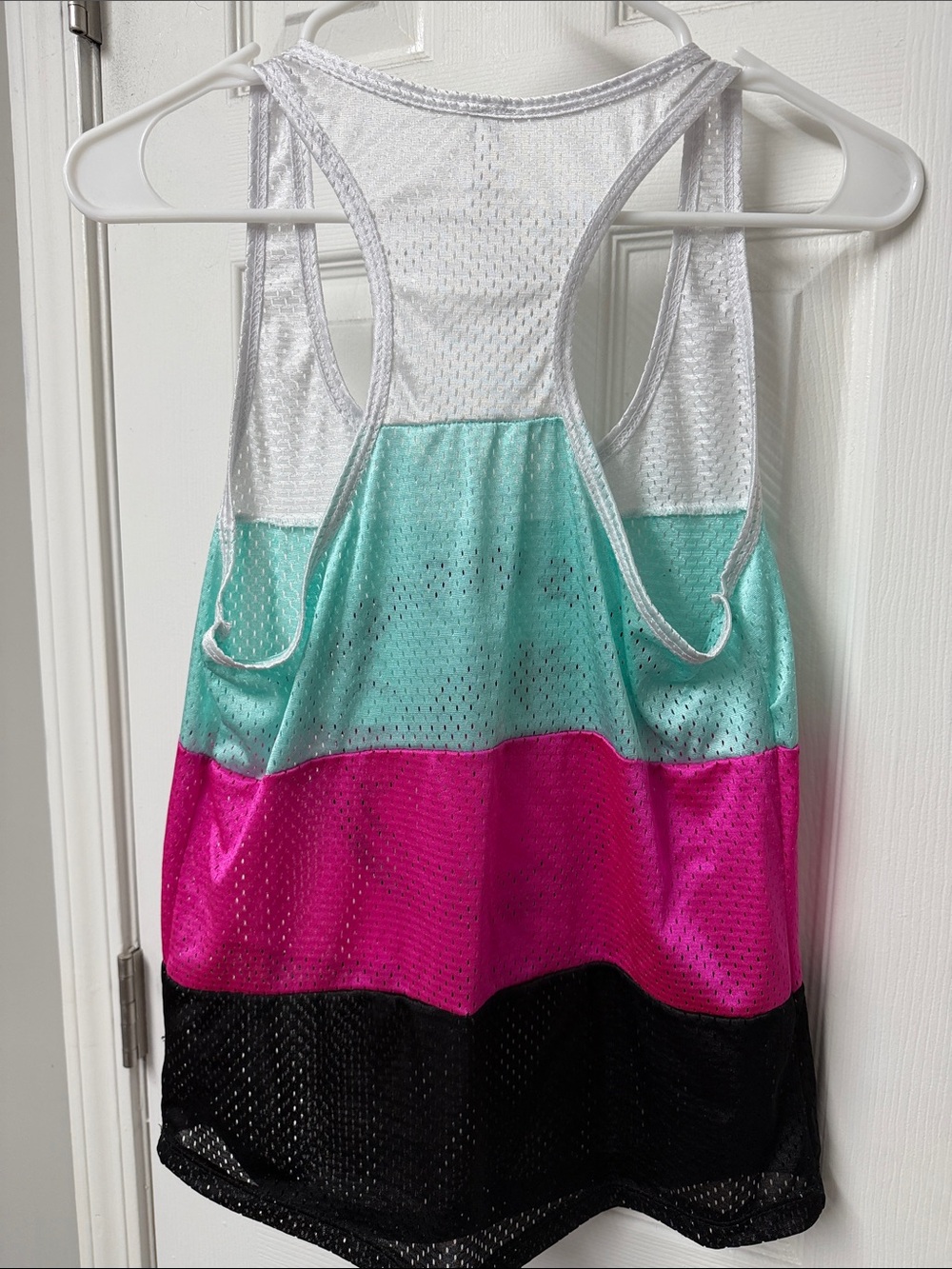 Las Vegas Colorblock Mesh Racerback Tank Top - White/Turquoise/Pink/Black - Picture 2 of 3